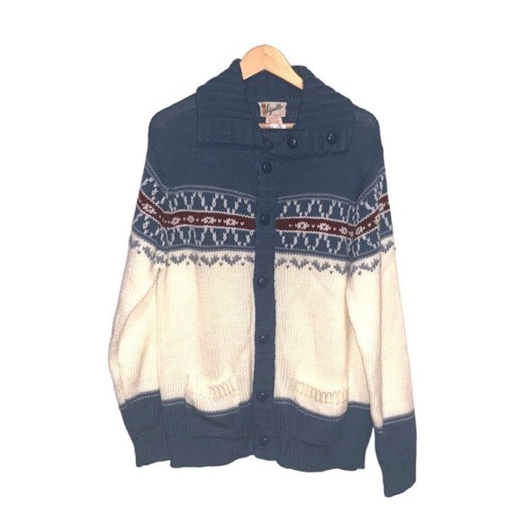 Sigallo Vintage Acrylic Button Down Grandpacore Winter Sweater Cardigan Large - Picture 1 of 8